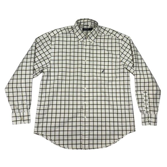 Nautica Other - Nautica Shirt Mens Size M Button Up Long Sleeve Black Yellow Plaid Logo Casual